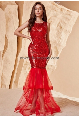 VESTIDO DE GALA CON LENTEJUELAS Y TUL