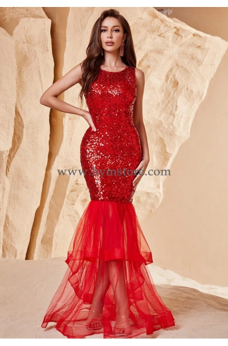 VESTIDO DE GALA CON LENTEJUELAS Y TUL
