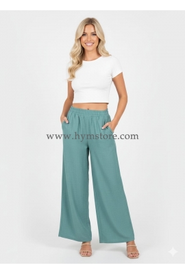 PANTALÓN DE PIERNA AMPLIA TURQUESA