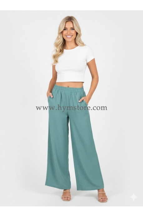 PANTALÓN DE PIERNA AMPLIA TURQUESA