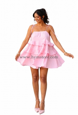 VESTIDO ROSADO CON VOLANTES