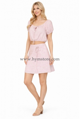 CONJUNTO FALDA Y BLUSA ROSA FLORAL