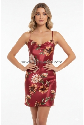 BATA DE SATÍN ROJO FLORAL