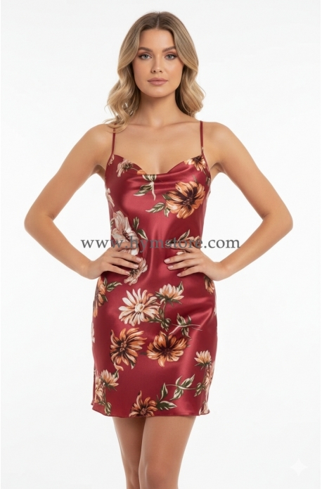 BATA DE SATÍN ROJO FLORAL