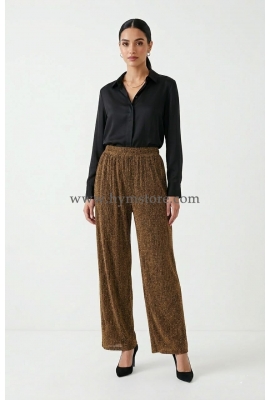 PANTALÓN PALAZZO CON BRILLO DORADO OSCURO