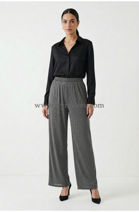 PANTALÓN PALAZZO CON BRILLO GRIS