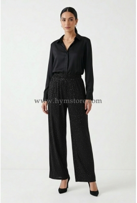 PANTALÓN PALAZZO CON BRILLO NEGRO