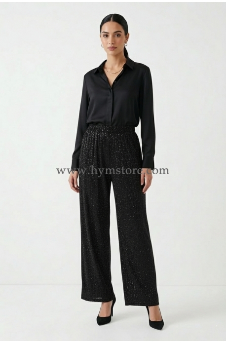 PANTALÓN PALAZZO CON BRILLO NEGRO