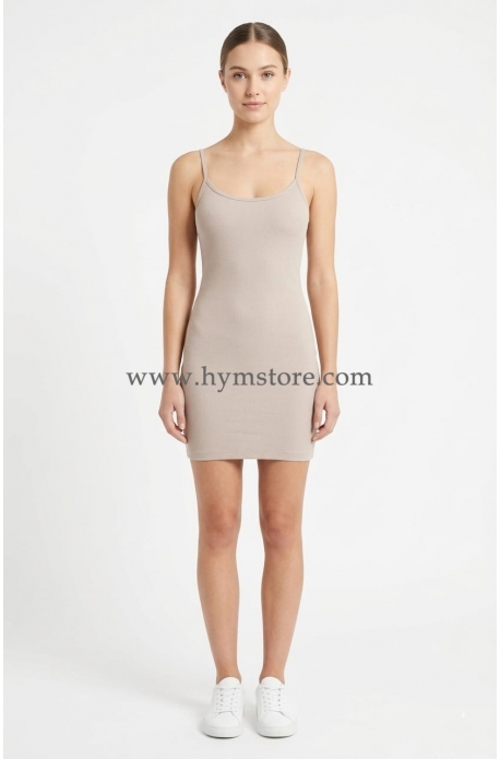 VESTIDO BEIGE DE TIRANTES DELGADOS