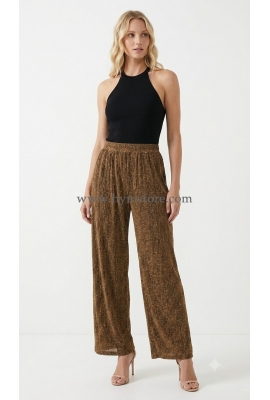 PANTALÓN PALAZZO DORADO OSCURO CON BRILLO