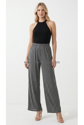 PANTALÓN PALAZZO GRIS CON BRILLO