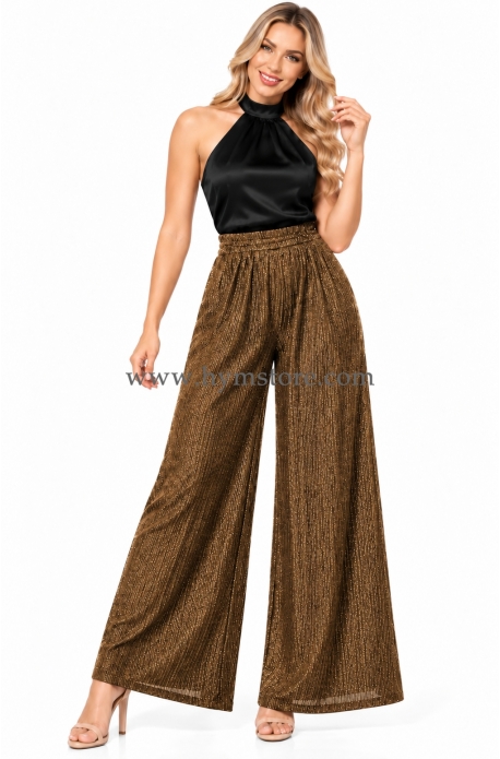 PANTALÓN PALAZZO DORADO OSCURO CON BRILLO