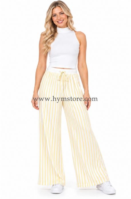 PANTALÓN PALAZZO A RAYAS BLANCO Y AMARILLO