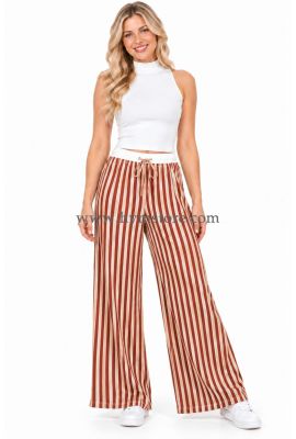 PANTALÓN PALAZZO A RAYAS BEIGE Y LADRILLO