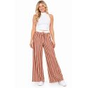PANTALÓN PALAZZO A RAYAS BEIGE Y LADRILLO